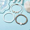 3Pcs 3 Styles Cross Round Wood & Disc Sea Shell Beaded Stretch Bracelet Sets BJEW-JB10312-5