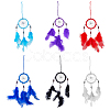 SUPERFINDINGS 6Pcs 6 Colors Woven Net/Web with Feather Pendant Decoration HJEW-FH0001-33-1