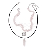 2Pcs 2 Style Natural Rose Quartz Bullet & Alloy Sun Pendant Necklaces Set NJEW-JN04514-04-3