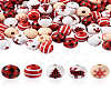 Beadthoven 100Pcs 5 Style Christmas Themed Dyed Natural Wooden Beads WOOD-BT0001-07-15