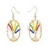 Oval with Tree of Life Glass Seed Braided Dangle Earrings EJEW-JE04874-02-2