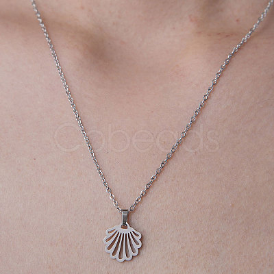 Non-Tarnish 201 Stainless Steel Hollow Shell Pendant Necklace NJEW-OY001-50-1