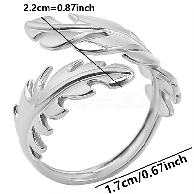 Non-Tarnish Stainless Steel Leaf Open Cuff Ring for Unisex AQ9593-1-1