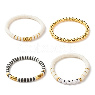 4Pcs 4 Style Polymer Clay Heishi Beaded Stretch Bracelets Set with Synthetic Hematite BJEW-JB07592-1