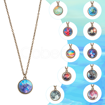 ANATTASOUL 12Pcs 12 Styles Glass Universe Ball Necklace NJEW-AN0001-47-1