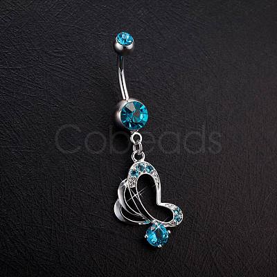 Piercing Jewelry Real Platinum Plated Brass Rhinestone Butterfly Navel Ring Belly Rings AJEW-EE0001-76B-1