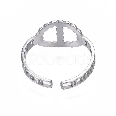 Non-Tarnish 304 Stainless Steel Oval Open Cuff Ring RJEW-T023-09P-1