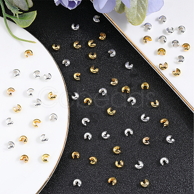 SOFPLATE 200Pcs 2 Colors Brass Crimp Beads Covers KK-SP0001-90B-1