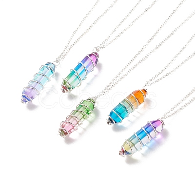 Glass Bullet Pendant Necklace NJEW-JN03879-1