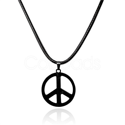 Stylish Stainless Steel Peace Sign Pendant Necklace Hip-hop Leather Necklace Jewelry PC5698-3-1