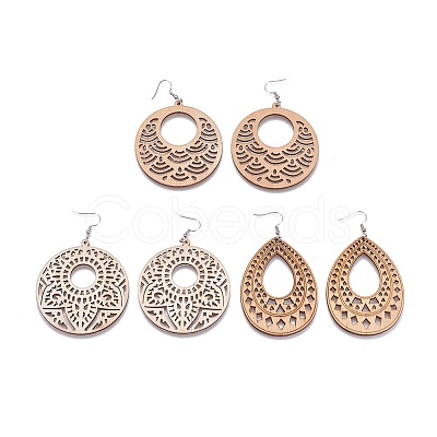 Laser Cut Wood Dangle Earrings X-EJEW-JE02992-M-1