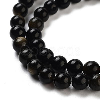 Natural Golden Sheen Obsidian Beads Strands G-C068-6mm-9-1