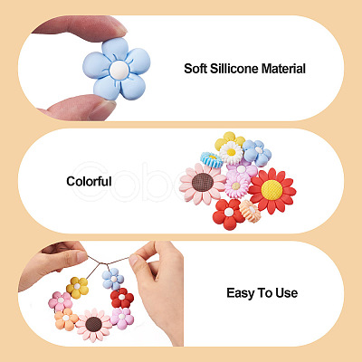 Beadthoven 19Pcs 19 Styles Flower Food Grade Eco-Friendly Silicone Beads SIL-BT0001-05-1