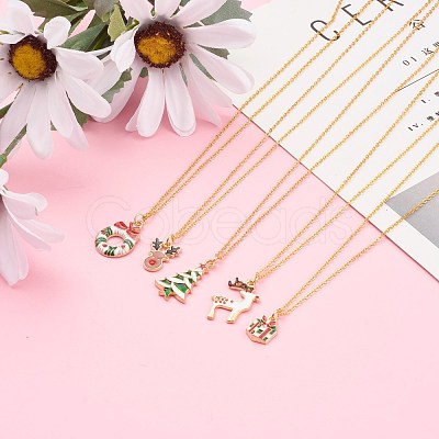 Christmas Theme Alloy Enamel Pendant Necklaces NJEW-JN03313-1