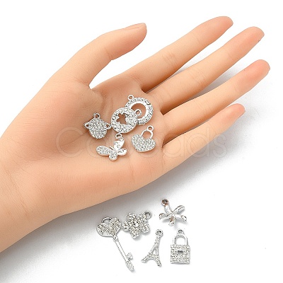 10Pcs 10 Style Platinum Tone Alloy Rhinestone Pendants ALRI-YW0001-13-1