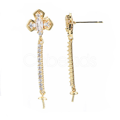 Brass Micro Pave Clear Cubic Zirconia Earring Findings KK-S356-306-NF-1