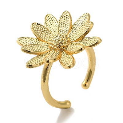 Flower Rack Plating Brass Cuff Rings for Women RJEW-G323-08G-1