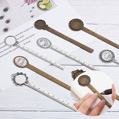 Nbeads 16Pcs 8 Styles Alloy Ruler Bookmark Cabochon Settings FIND-NB0004-42-1