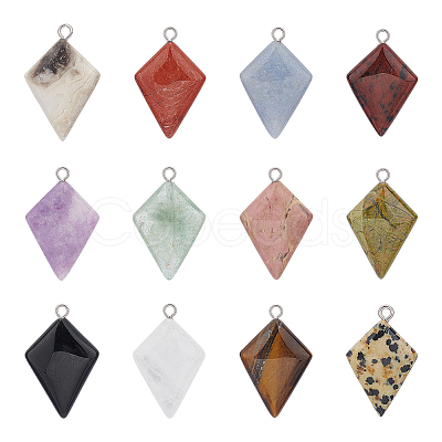 Unicraftale 12Pcs 12 Styles Natural Gemstone Pendants G-UN0001-21-1