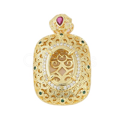 Oval Brass Micro Pave Cubic Zirconia Pendant Cabochon Settings KK-U026-17G-1