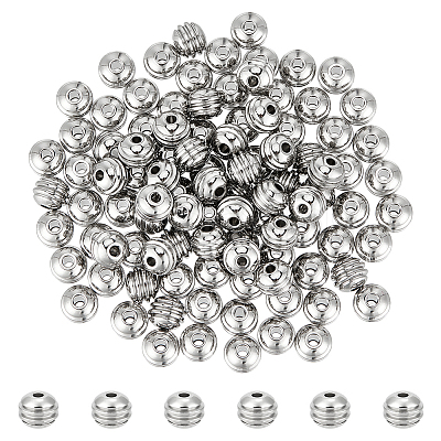 Unicraftale 100Pcs 201 Stainless Steel Grooved Beads STAS-UN0054-90-1