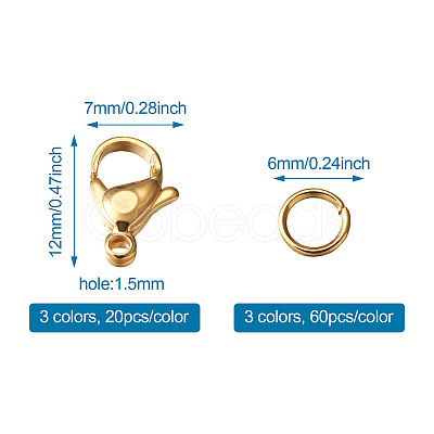 Yilisi PVD Vacuum Plating 304 Stainless Steel Lobster Claw Clasps and 304 Stainless Steel Jump Rings STAS-YS0001-06-1