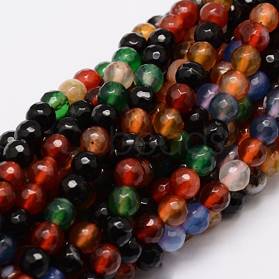 Faceted Natural Agate Round Beads Strands G-E319B-6mm-06-1