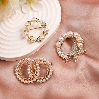 4Pcs 4 Style Butterfly & Leaf Plastic Imitation Pearl Beads Brooch JEWB-SZ0001-08-1