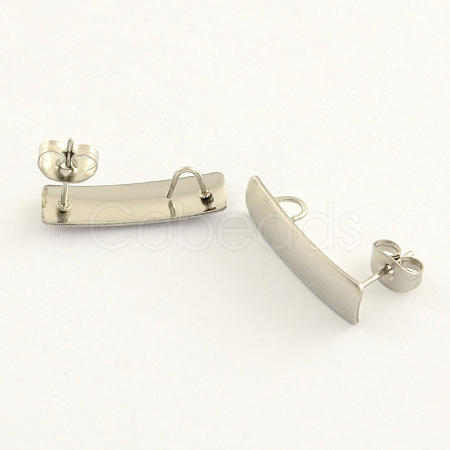 304 Stainless Steel Rectangle Stud Earring Findings STAS-R063-40-1