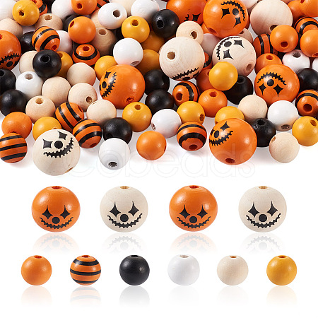 Craftdady 140Pcs Halloween Theme Painted Natural Wood Beads WOOD-CD0001-19-1