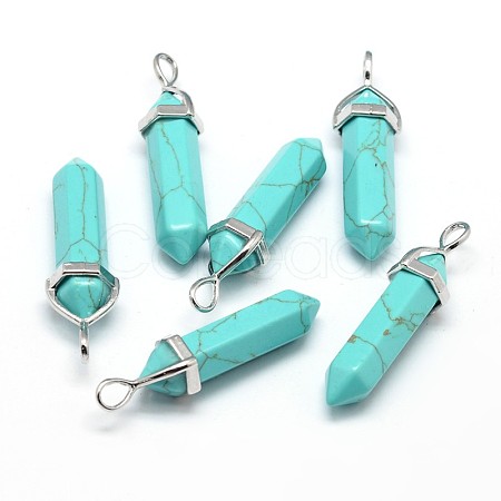 Bullet Platinum Tone Zinc Alloy Synthetic Turquoise Pointed Pendants X-G-F228-32E-FF-1
