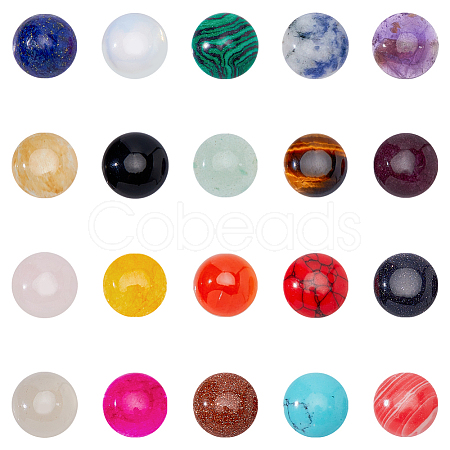 SUPERFINDINGS 40Pcs 20 Styles Natural & Synthetic Mixed Gemstone Cabochons G-FH0001-90-1