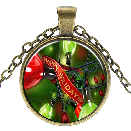 (Jewelry Parties Factory Sale)Christmas Theme Glass Pendant Necklaces NJEW-J056-B958-AB-1