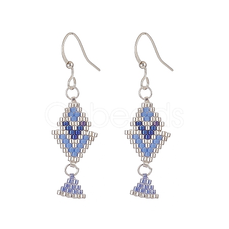 Rhombus Handmade Loom Pattern Glass Seed Beaded Dangle Earrings EJEW-MZ00036-02-1