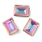 Glass Rhinestone Cabochons, Flat Back & Back Plated, Faceted, Rectangle, Heliotrope, 14x10x5.5mm