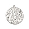 Non-Tarnish 304 Stainless Steel Pendants, Textured, Flat Round Charms, Stainless Steel Color, 22.5x20x1.5mm, Hole: 1.6mm