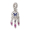 Rack Plating Alloy Rhinestone European Dangle Charms, Woven Web/Net with Feather Large Hole Charms, Enamel Style, Platinum, 41mm, Hole: 4.8mm