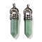 Natural Green Aventurine Pointed Big Pendants, Faceted Bullet Charms with Rack Plating Antique Silver Plated Alloy Horn, 61~62x17.5x16mm, Hole: 7x6.5mm