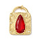 Lock Rack Plating Brass Pendants, with Glass, Long-Lasting Plated, Lead Free & Cadmium Free, Red, 31.5x22.5x5.5mm, Hole: 3mm