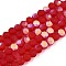 Transparent Glass Beads Strands, Faceted, Frosted, Half AB Color Plated, Rondelle, Red, 4x3.5mm, Hole: 1mm, about 113~115pcs/strand, 41~41.5cm