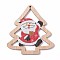 Printed Wood Big Pendants, Christmas Tree with Santa Claus, Colorful, 79.5x74x2.5mm, Hole: 2.5mm