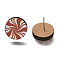 Christmas Printed Wood Stud Earrings for Women, with 316 Stainless Steel Pin, Platinum, Round, 14.5~15mm, Pin: 0.6mm