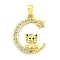 Brass Micro Pave Clear Cubic Zirconia Pendant, The 12 Chinese Zodiac, Tiger, 21x16.5x2.5mm, Hole: 5x2.8mm