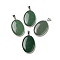 Natural Green Aventurine Pendants, Oval Charms with Platinum Plated Metal Findings, 39.5x26x6mm, Hole: 7.6x4mm