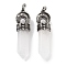 Natural Quartz Crystal Pointed Big Pendants, Rock Crystal Faceted Bullet Charms with Rack Plating Antique Silver Plated Alloy Horn, 61~62x17.5x16mm, Hole: 7x6.5mm