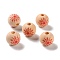 Printed Wood European Beads, Round with Snowflake, Red, 16x15mm, Hole: 4mm