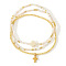 Minimalist Glass Seed Beads Stretch Bracelet Sets, Cross Brass Charm Bracelets for Women, White, Inner Diameter: 6-1/2 inch(16.5cm)