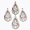 Unfinished Hollow Wood Big Pendants, Laser Cut Wood Shapes, Teardrop, Antique White, 57~58x31x2.5mm, Hole: 2mm