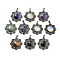 Natural & Synthetic Mixed Gemstone & Brass Pendants, Antique Silver, Sun Charm, 43.5x39.5x9mm, Hole: 9.5x5.5mm