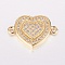 Brass Micro Pave Cubic Zirconia Links, Clear, Heart, Golden, 12.5x17x2mm, Hole: 1mm